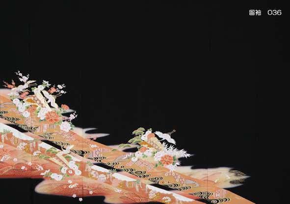 かすみ扇面牡丹に鶴